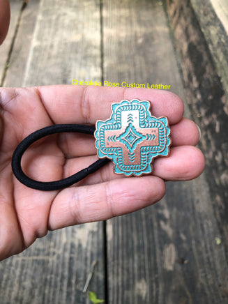 Santa Fe Style Copper Cross Hair Tie - Peyote Rose