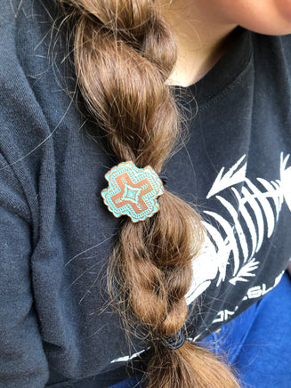Santa Fe Style Copper Cross Hair Tie - Peyote Rose