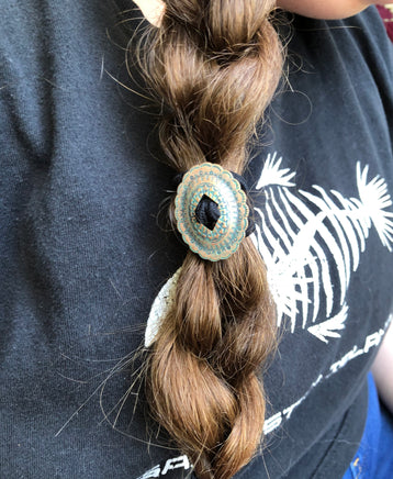 Antique Bronze Concho Hair Tie - Peyote Rose