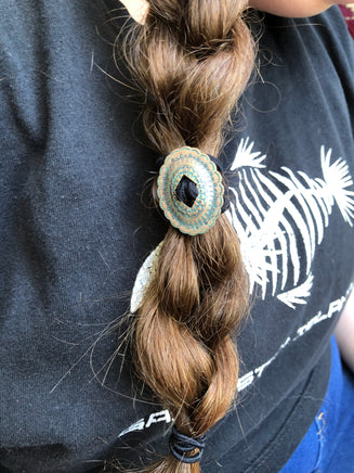 Antique Bronze Concho Hair Tie - Peyote Rose