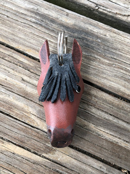 Hand Painted Bay Horse Head Leather Keychain