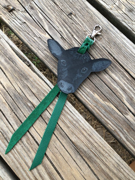 Hand Painted Black Angus Calf Head Key Chain