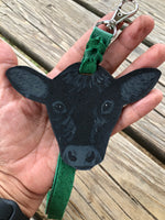 Hand Painted Black Angus Calf Head Key Chain