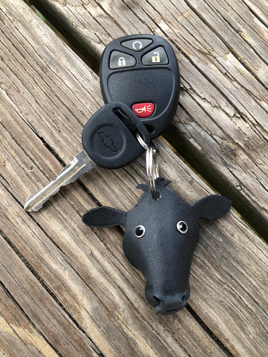 Hand Painted Angus Cow Leather Keychain| Cherokee Rose Custom Leather