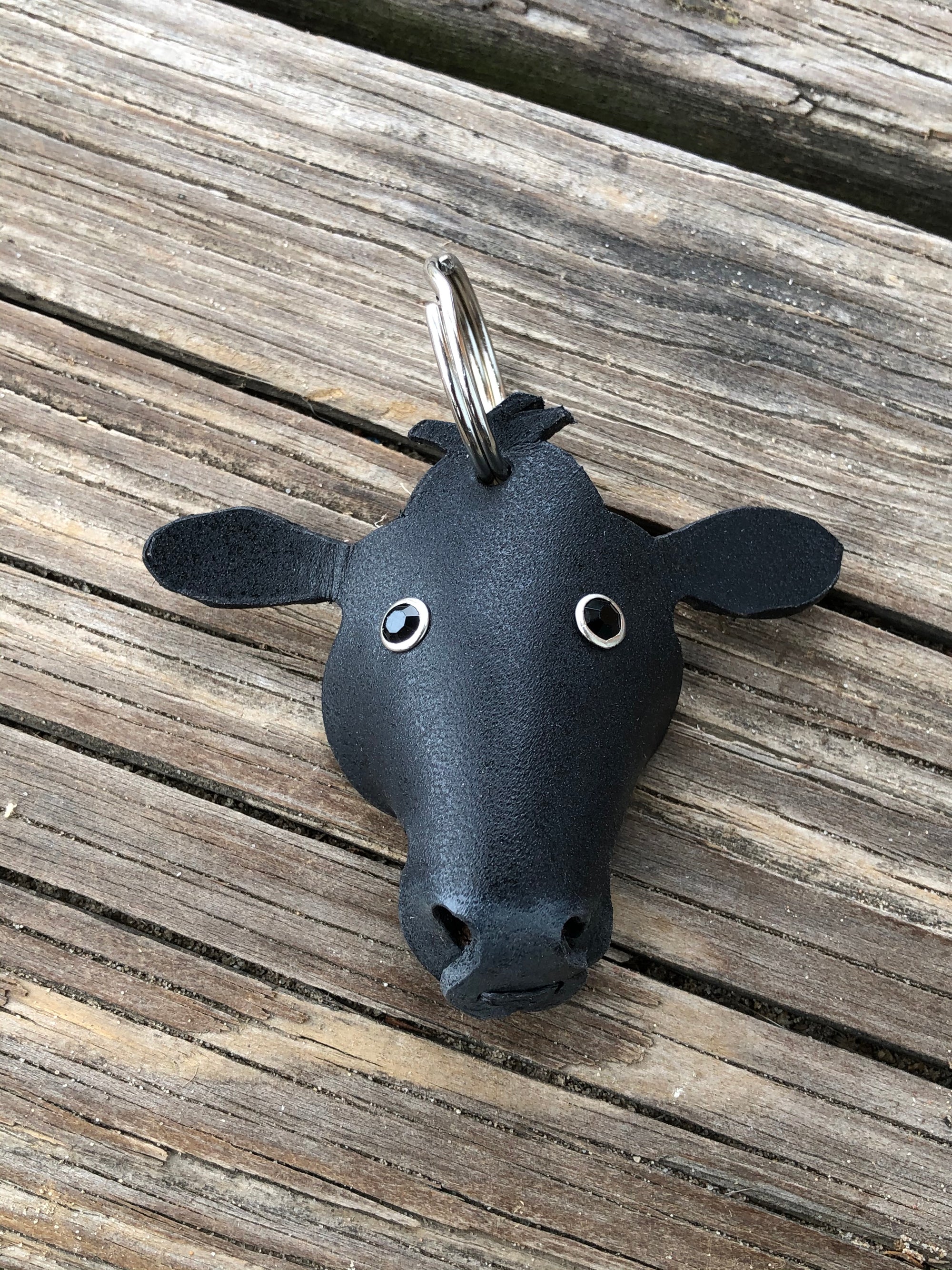 Hand Painted Angus Cow Leather Keychain| Cherokee Rose Custom Leather
