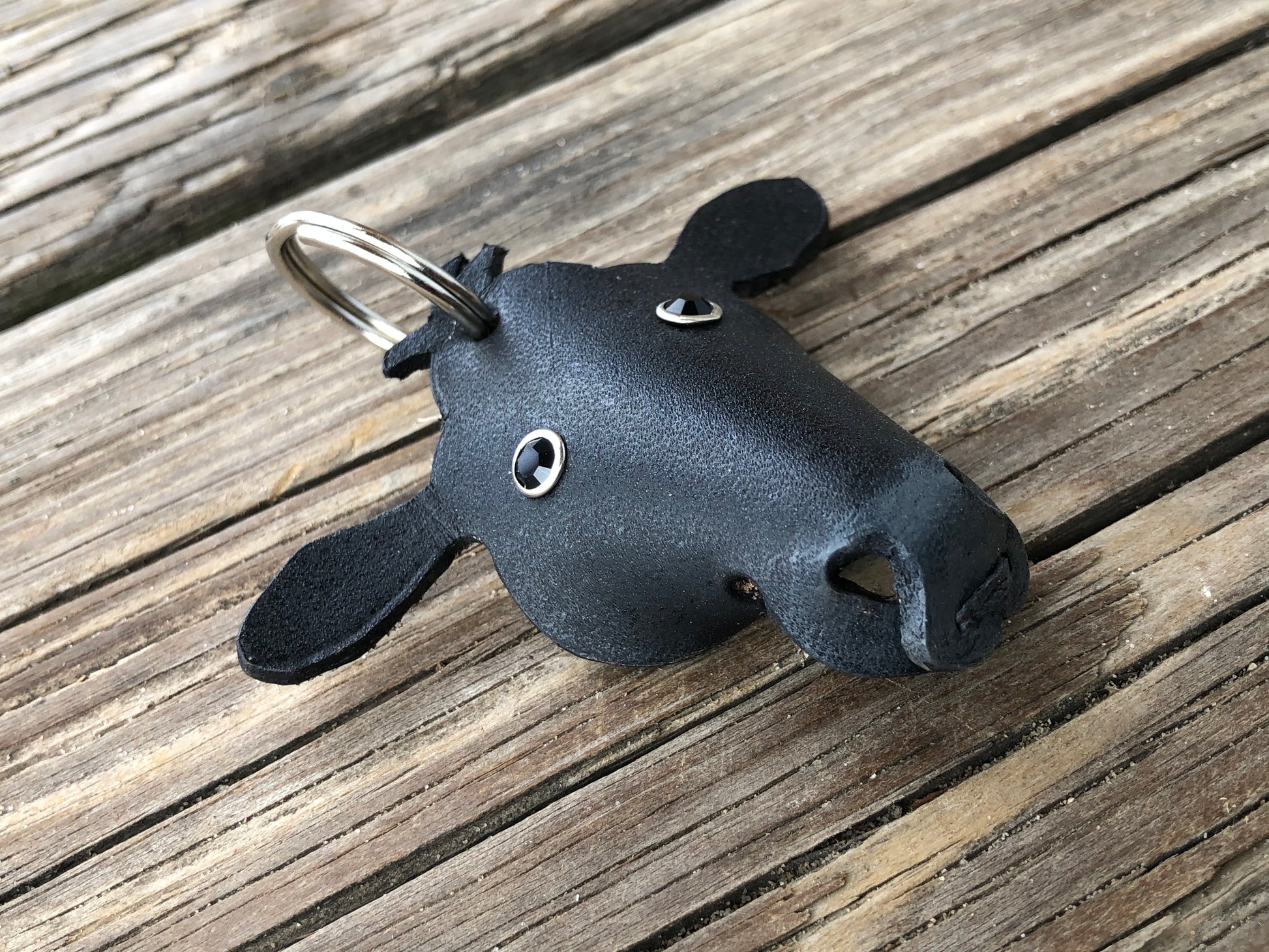 Hand Painted Black Angus Cow Leather Keychain
