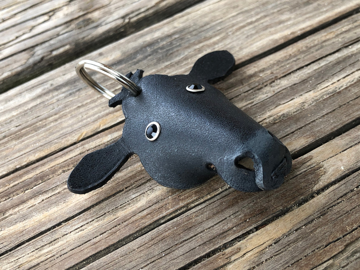 Hand Painted Angus Cow Leather Keychain| Cherokee Rose Custom Leather
