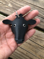 Hand Painted Black Angus Cow Leather Keychain
