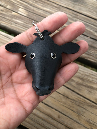 Hand Painted Black Angus Cow Leather Keychain