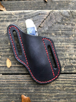 Black with Red Stitching Slanted Pancake Pocket Knife Sheath