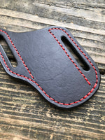 Black with Red Stitching Slanted Pancake Pocket Knife Sheath