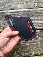 Black with Red Stitching Slanted Pancake Pocket Knife Sheath