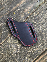 Black with Red Stitching Slanted Pancake Pocket Knife Sheath