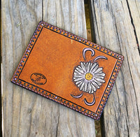 Vertical Fold Leather Card Wallet Painted Daisy Flower
