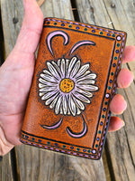 Vertical Fold Leather Card Wallet Painted Daisy Flower