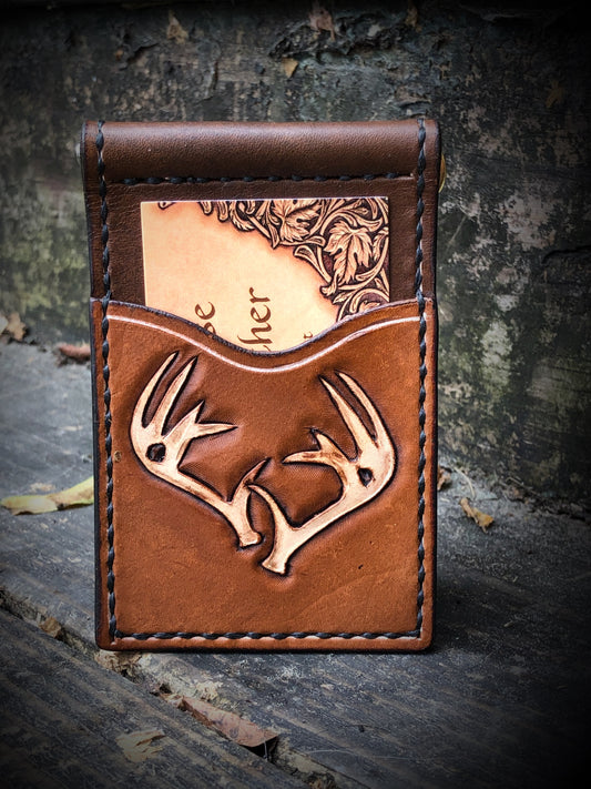 Custom Leather Money Clip Wallet with Exterior Card Pockets