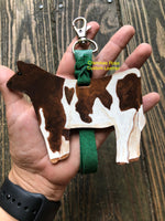 Hand Painted Brown and White Show Heifer Key Chain