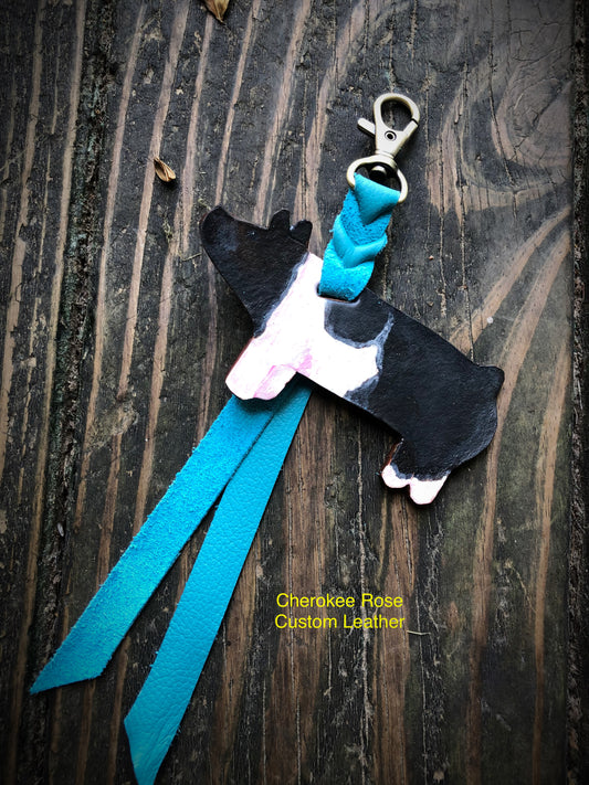 Hand Painted Black and White Show Pig Key Chain