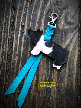Hand Painted Black and White Show Pig Key Chain