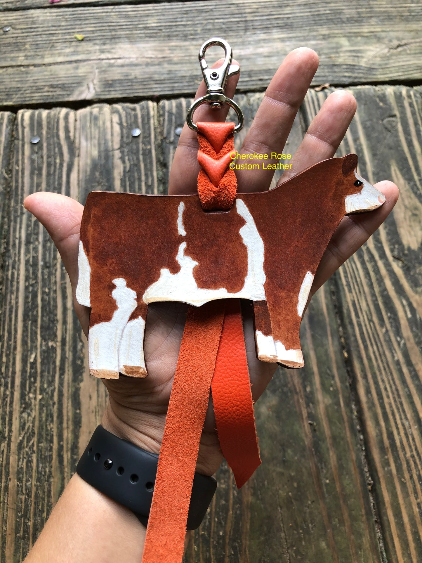 Hand Painted Red and White Show Steer Key Chain