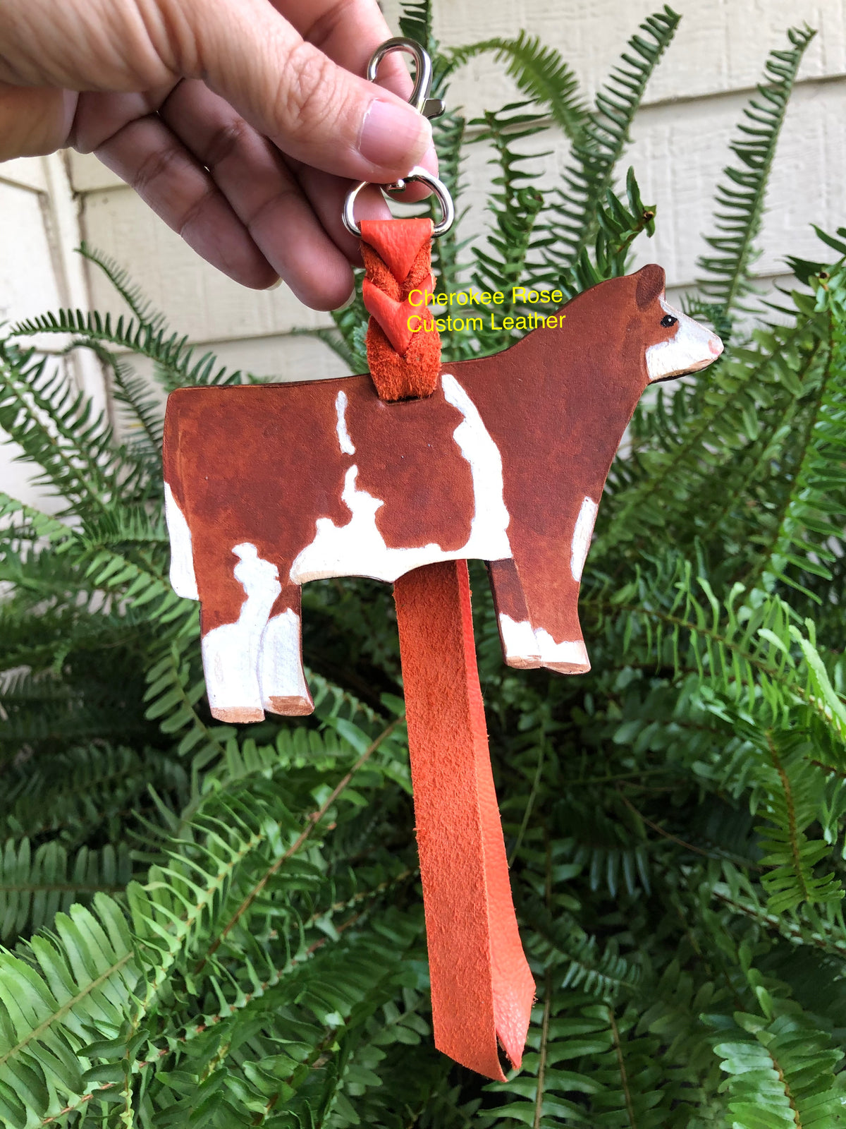 Hand Painted Red and White Show Steer Key Chain