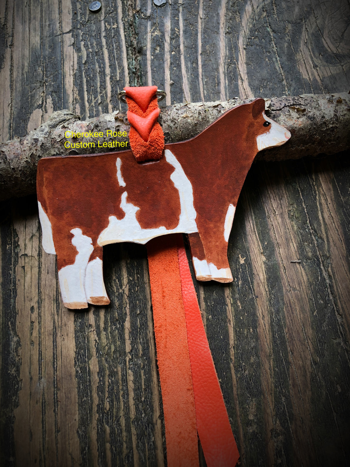 Hand Painted Red and White Show Steer Key Chain