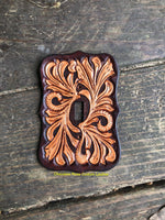 Dark Brown Traditional Floral Carved Leather Single Light Switch Cover - Peyote Rose