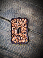 Dark Brown Traditional Floral Carved Leather Single Light Switch Cover - Peyote Rose
