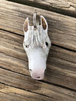 Hand Painted Flea Bitten Gray Horse Head Leather Keychain