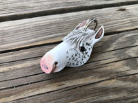 Hand Painted Flea Bitten Gray Horse Head Leather Keychain