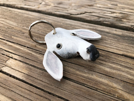 Hand Painted Gray Brahma Cow Leather Keychain