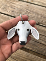 Hand Painted Gray Brahma Cow Leather Keychain