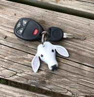 Hand Painted Gray Brahma Cow Leather Keychain
