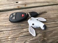 Hand Painted Gray Brahma Cow Leather Keychain