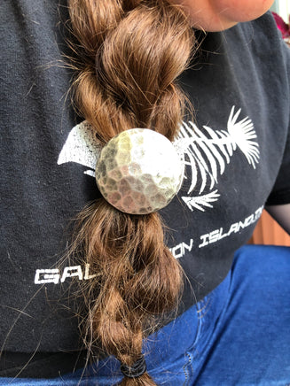 Hammered Gunmetal Gray Concho Hair Tie - Peyote Rose