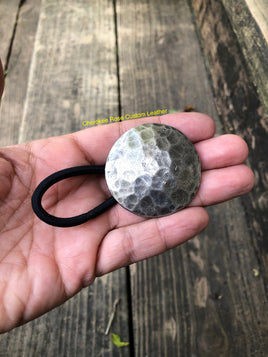 Hammered Gunmetal Gray Concho Hair Tie - Peyote Rose