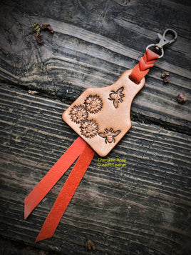 Sunflower & Bees Leather Ear Tag Key Chain