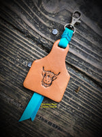 Hairy Cow Stamped Leather Ear Tag Key chain