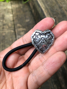 Heart Shaped Thunderbird Concho Hair Tie - Peyote Rose