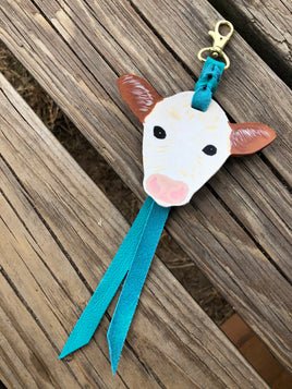 Hand Painted Hereford Calf Head Key Chain