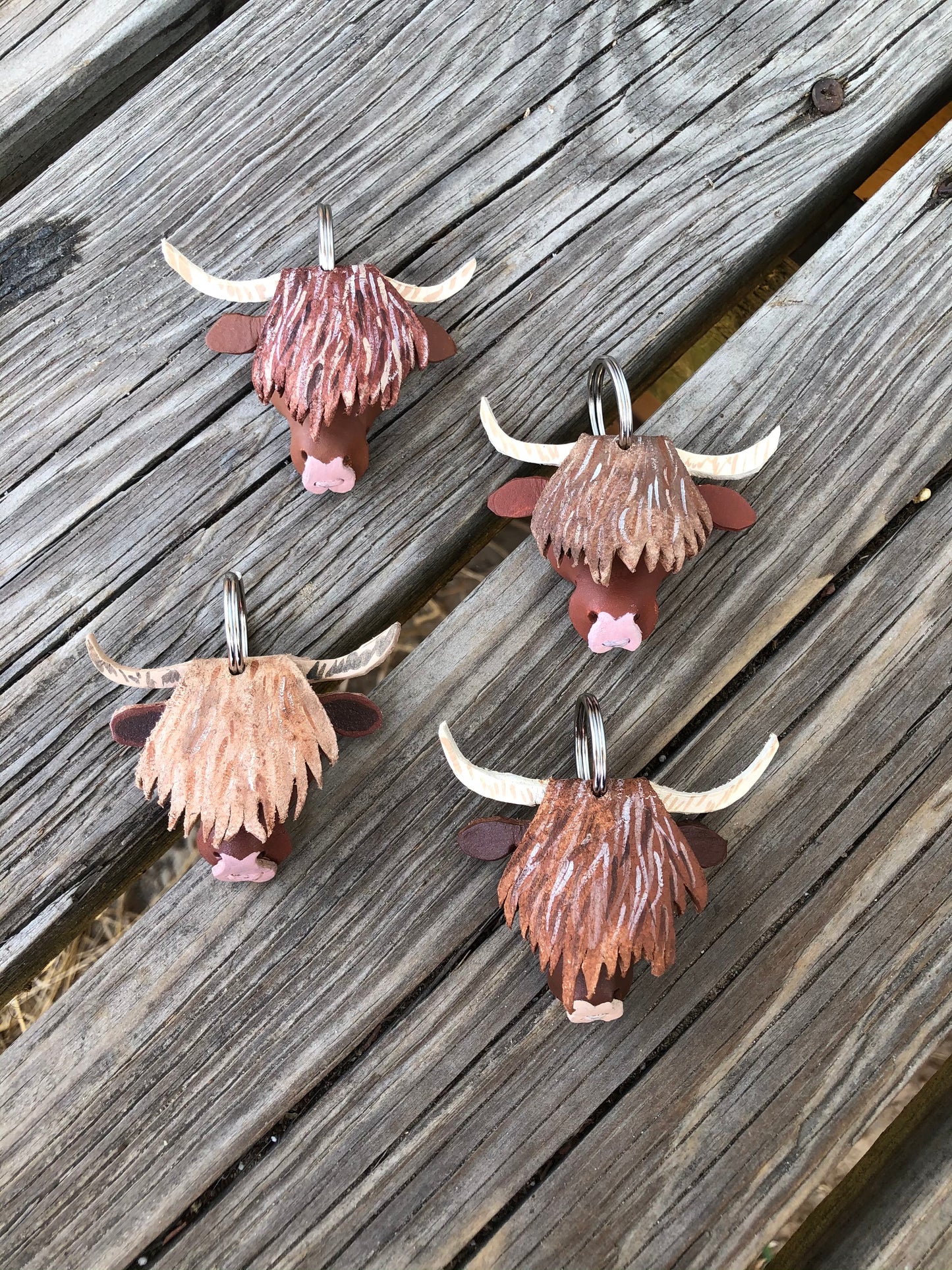 Hand Painted Highland Cow Leather Keychain