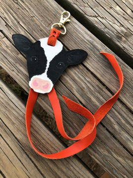 Hand Painted Holstein Calf Head Key Chain