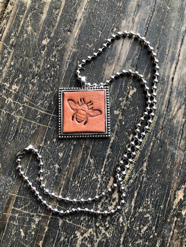 Honey Bee Stamped Leather Pendant Necklace