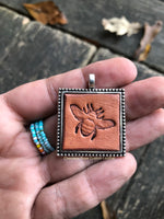 Honey Bee Stamped Leather Pendant Necklace