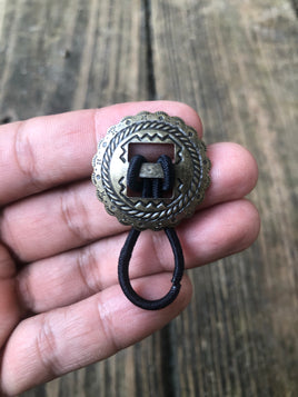 Small Antiqued Bronze Slotted Concho Hair Tie - Peyote Rose