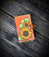 Carved Sunflower and Cactus Spiral Top Memo Pad Holder