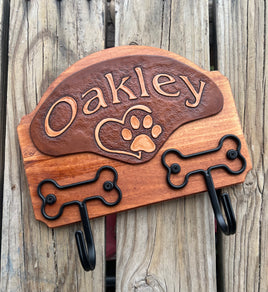 Leather and Wood Dog Leash Holder