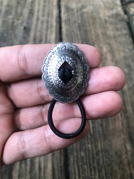 Small Oval Silver Finish Hair Tie - Peyote Rose