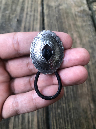 Small Oval Silver Finish Hair Tie - Peyote Rose