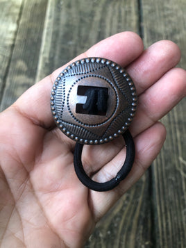 Antique Bronze Ranger Star Slotted Concho Hair Tie - Peyote Rose